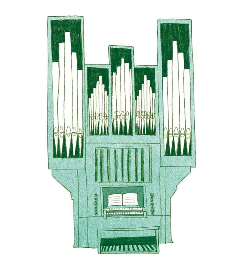 Die Orgel mit ihren vielen Pfeifen. Illustration: Daniela Rütimann